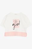 BREEZE Kız Çocuk Crop Tişört Yazı Baskılı Yanları Yırtmaçlı 9-14 Yaş, Ekru