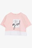 BREEZE Kız Çocuk Crop Tişört Yazı Baskılı Yanları Yırtmaçlı 9-14 Yaş, Pembe