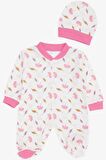 BREEZE Kız Bebek Patikli Tulum Çiçek Desenli 0-3 Ay-6 Ay, Ekru