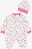BREEZE Kız Bebek Patikli Tulum Çiçek Desenli 0-3 Ay-6 Ay, Ekru