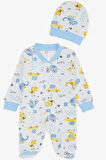 Breeze Erkek Bebek Patikli Tulum Eğlenceli Dinozor Desenli 0-3 Ay-6 Ay, Beyaz