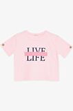 BREEZE Kız Çocuk Crop Tişört Kolları Düğme Aksesuarlı Simli Yazı Baskılı 9-16 Yaş, Pembe
