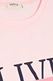 BREEZE Kız Çocuk Crop Tişört Kolları Düğme Aksesuarlı Simli Yazı Baskılı 9-16 Yaş, Pembe