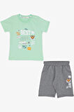 Breeze Girls & Boys Erkek Çocuk Şortlu Takım Kaplan Baskılı 1-4 Yaş, Su Yeşili