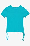 BREEZE Kız Çocuk Tişört Yanları Büzgülü 8-14 Yaş, Turkuaz