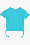 BREEZE Kız Çocuk Tişört Yanları Büzgülü 8-14 Yaş, Turkuaz