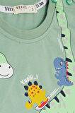 Breeze Girls & Boys Erkek Çocuk Şortlu Takım Mutlu Dinozor Aile Baskılı 1-4 Yaş, Mint Yeşili