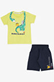 Breeze Girls & Boys Erkek Çocuk Şortlu Takım Mutlu Dinozor Aile Baskılı 1-4 Yaş, Sarı