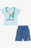 BREEZE GİRLS & BOYS Erkek Çocuk Şortlu Takım Mutlu Dinozor Aile Baskılı 1-4 Yaş, Açık Mavi