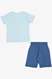BREEZE GİRLS & BOYS Erkek Çocuk Şortlu Takım Mutlu Dinozor Aile Baskılı 1-4 Yaş, Açık Mavi