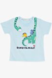 BREEZE GİRLS & BOYS Erkek Çocuk Şortlu Takım Mutlu Dinozor Aile Baskılı 1-4 Yaş, Açık Mavi