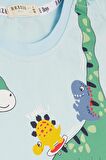BREEZE GİRLS & BOYS Erkek Çocuk Şortlu Takım Mutlu Dinozor Aile Baskılı 1-4 Yaş, Açık Mavi