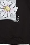 Breeze Kız Çocuk Tişört Yaz Temalı Çiçek Desenli 9-14 Yaş, Siyah