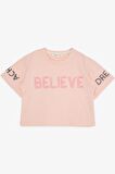 BREEZE Kız Çocuk Kapri Taytlı Crop Takım Yazı Baskılı 8-12 Yaş, Somon