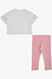 BREEZE Kız Çocuk Kapri Taytlı Crop Takım Yazı Baskılı 8-12 Yaş, Açık Gri Melanj