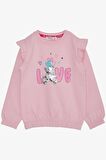 BREEZE Kız Çocuk Sweatshirt Pullu Ayıcık Aksesuarlı Simli Yazı Baskılı 1.5-5 Yaş, Pembe