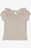 Breeze Kız Çocuk Tişört Yakası Güpürlü Nakışlı 1-4 Yaş, Bej