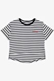 Breeze Kız Çocuk Tişört Yazı Baskılı Önü Kısa Çizgili 9-16 Yaş, Beyaz