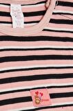 BREEZE Kız Bebek Çıtçıtlı Zıbın Body Çizgili Sevimli Ayıcık Baskılı 9 Ay-3 Yaş, Pembe