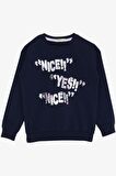 BREEZE Kız Çocuk Sweatshirt Pullu Yazı Baskılı 8-14 Yaş, Lacivert