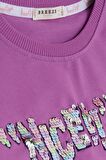 BREEZE Kız Çocuk Sweatshirt Pullu Yazı Baskılı 8-14 Yaş, Eflatun