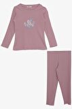 BREEZE Kız Çocuk Tayt Takımı Pullu Yazı Baskılı 1.5-5 Yaş, Gülkurusu