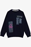 BREEZE Kız Çocuk Sweatshirt Çiçek Baskılı 6-12 Yaş, Lacivert