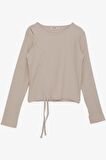 BREEZE Kız Çocuk Uzun Kollu Tişört Büzgülü 8-14 Yaş, Bej