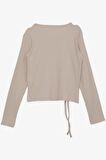 BREEZE Kız Çocuk Uzun Kollu Tişört Büzgülü 8-14 Yaş, Bej
