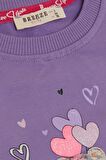 BREEZE Kız Çocuk Sweatshirt Pullu Ayıcık Aksesuarlı Simli Yazı Bazkılı 1.5-5 Yaş, Eflatun