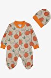 Breeze Kız Bebek Patikli Tulum Nar Desenli 0-6 Ay, Bej
