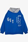 BREEZE GİRLS & BOYS Erkek Çocuk Sweatshirt Kapüşonlu Yazı Baskılı 8-14 Yaş, Saks Mavisi