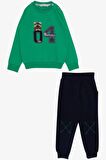 BREEZE GİRLS & BOYS Erkek Çocuk Eşofman Takım Gözlüklü Sevimli Köpekcik Nakış Baskılı 1-4 Yaş, Yeşil