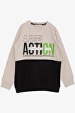 BREEZE GİRLS & BOYS Erkek Çocuk Sweatshirt Yazı Baskılı 8-12 Yaş, Bej