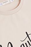 BREEZE Kız Çocuk Sweatshirt Taşlı Yazı Baskılı 9-14 Yaş, Bej