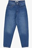 Breeze Kız Çocuk Jean Pantolon Cepli Düğmeli 9-14 Yaş, Mavi