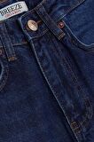 Breeze Kız Çocuk Jean Pantolon Cepli Düğmeli 9-14 Yaş, Koyu Mavi