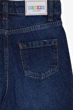 Breeze Kız Çocuk Jean Pantolon Cepli Düğmeli 9-14 Yaş, Koyu Mavi