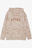 BREEZE GİRLS & BOYS Erkek Çocuk Sweatshirt Kanguru Cepli Kapüşonlu Yazı Nakışlı 8-12 Yaş, Bej