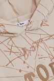 BREEZE GİRLS & BOYS Erkek Çocuk Sweatshirt Kanguru Cepli Kapüşonlu Yazı Nakışlı 8-12 Yaş, Bej