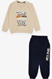 BREEZE GİRLS & BOYS Erkek Çocuk Eşofman Takım Eğlence Temalı Yazı Baskılı 2-6 Yaş, Krem