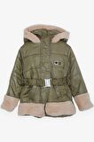 Breeze Kız Çocuk Mont Kemerli Armalı Peluşlu 2-6 Yaş, Haki Yeşil