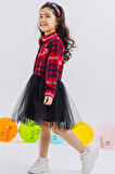 Breeze Kız Çocukuzun Kollu Elbise Ekoseli Eteği Tüllü 6-12 Yaş, Karışık Renk