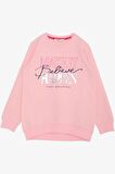 Breeze Kız Çocuk Sweatshirt Yaldızlı Yazı Baskılı 6-12 Yaş, Pembe