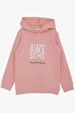 Breeze Kız Çocuk Sweatshirt Kapüşonlu Simli Yazı Baskılı 5-10 Yaş, Gülkurusu