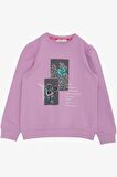 Breeze Kız Çocuk Sweatshirt Çiçek & Yazı Baskılı 6-12 Yaş, Eflatun