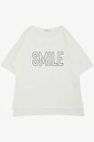 Breeze Kız Çocuk Tişört Smile Yazı Baskılı Taşlı 9-16 Yaş, Ekru