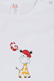 Breeze Erkek Bebek Çıtçıtlı Zıbın Şapkalı Zürafacık Baskılı 9 Ay-3 Yaş, Beyaz