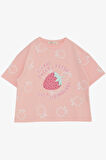 Breeze Kız Çocuk Tişört Crop Çilek & Yazı Baskılı 6-12 Yaş, Somon