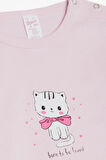 Breeze Kız Bebek Çıtçıtlı Zıbın Body Sevgi Temalı Kedicik Baskılı 9 Ay-3 Yaş, Pembe
